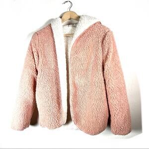 Full Tilt pink ivory reversible hooded sherpa teddy jacket small medium S M B124